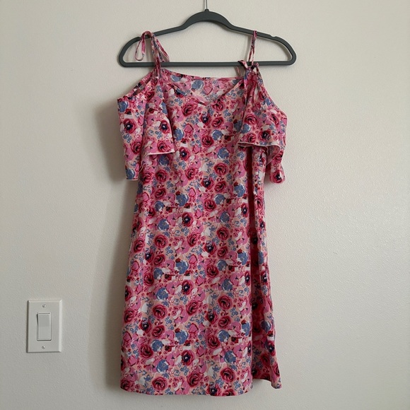 SHEIN NWOT Allover Floral Cold Shoulder Dress PINK Floral Size Small Mini - Picture 6 of 11